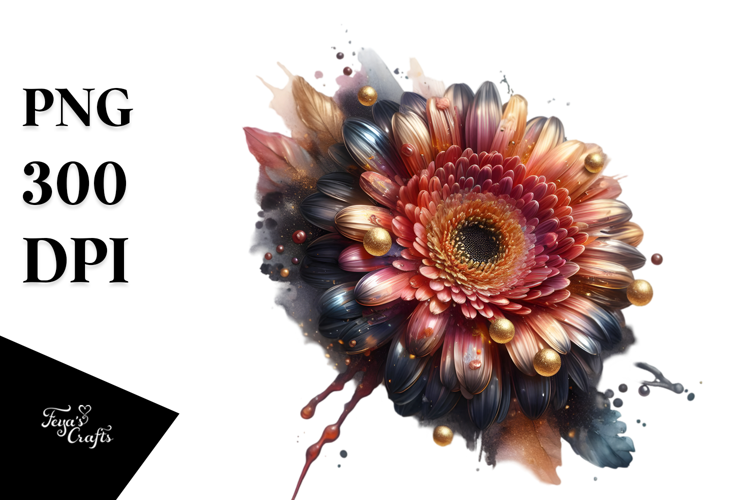 Abstract Golden Gerbera Watercolor Splash