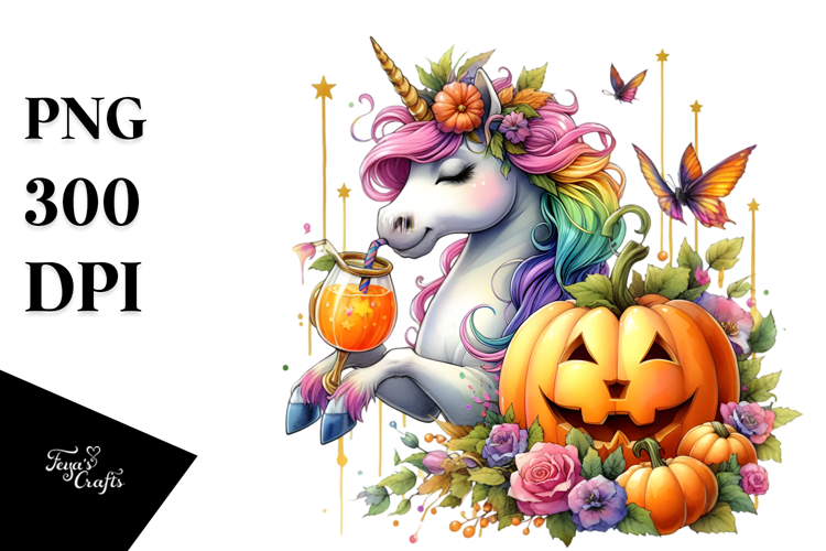 Vibrant Unicorn with Pumpkin | Clipart