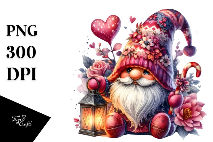 Detailed Valentines Gnome with Large Hat PNG