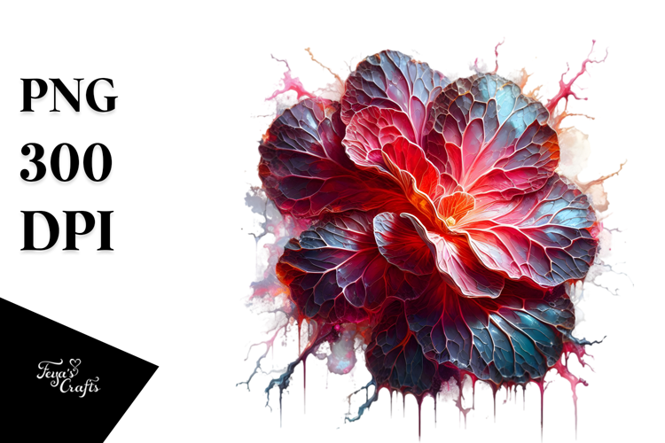Abstract Glossy Begonia Watercolor Splash