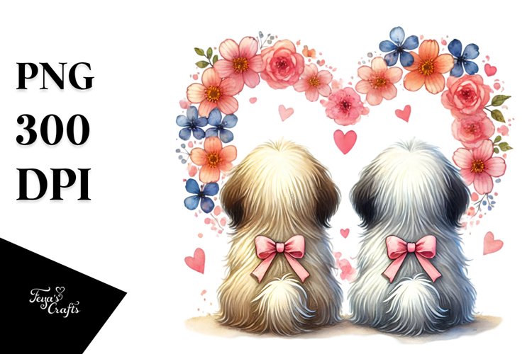 Doodled Flower Cute Shih Tzu with Heart PNG