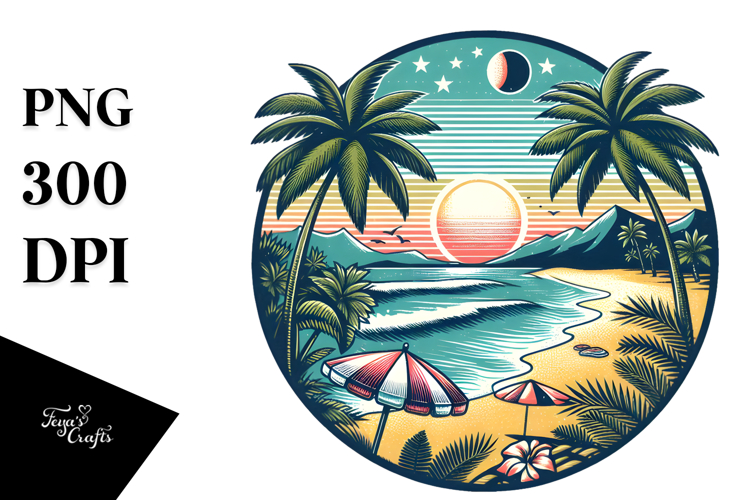 Vintage Tropical Beach Clipart PNG
