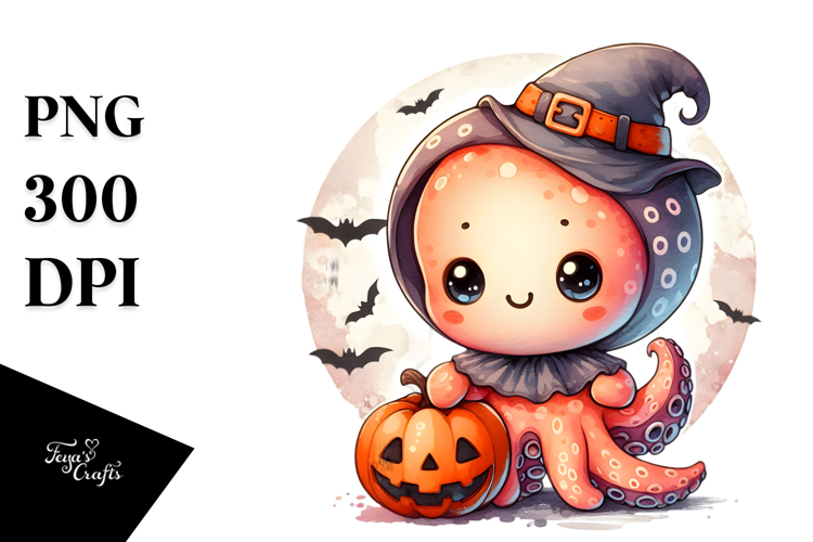 Retro Octopus for Halloween, High-Quality PNG