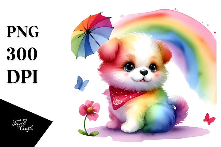Cute Baby Dog Watercolor PNG