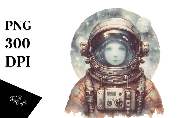 Simple Vintage Astronaut Girl PNG