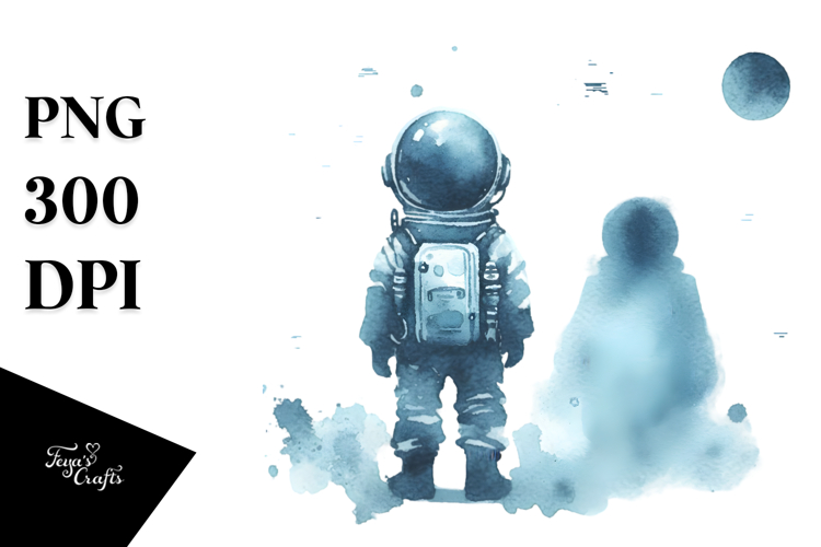 Washed Watercolor Blueish Vintage Astronaut Boy