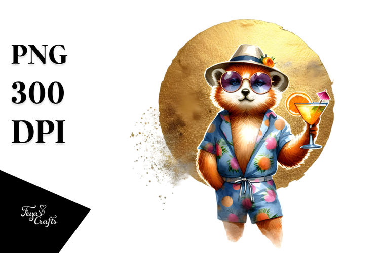 Watercolor Funky Tige in Beachwear PNG