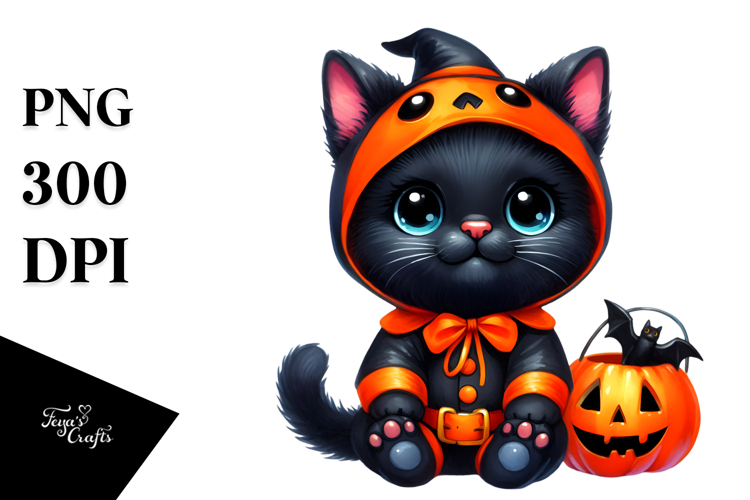 Vibrant Baby Black Cat for Halloween PNG