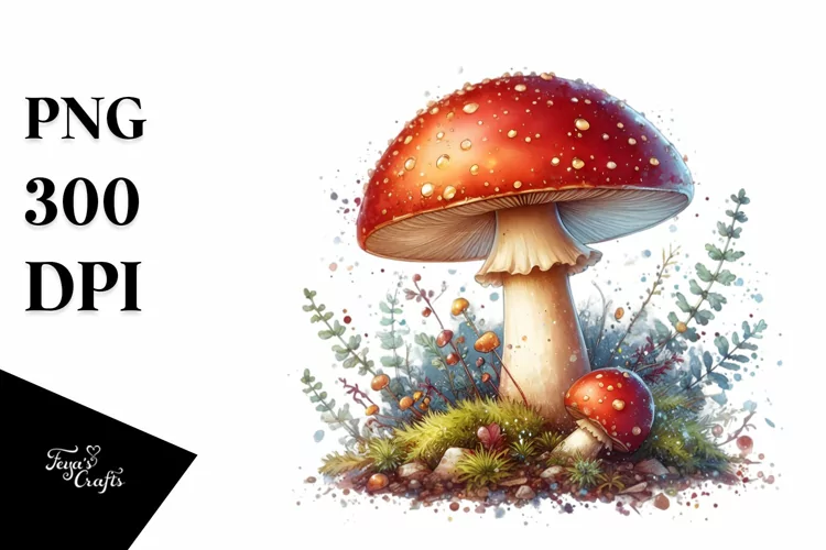 Mystical Mushroom Watercolor Splash