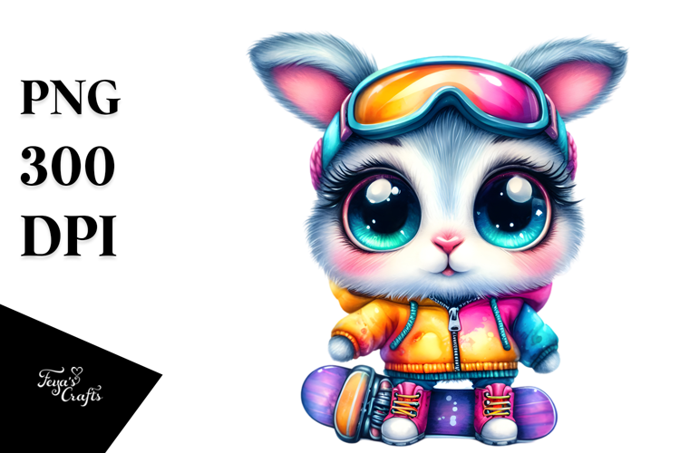 Cute Baby Bunny Snowboarding