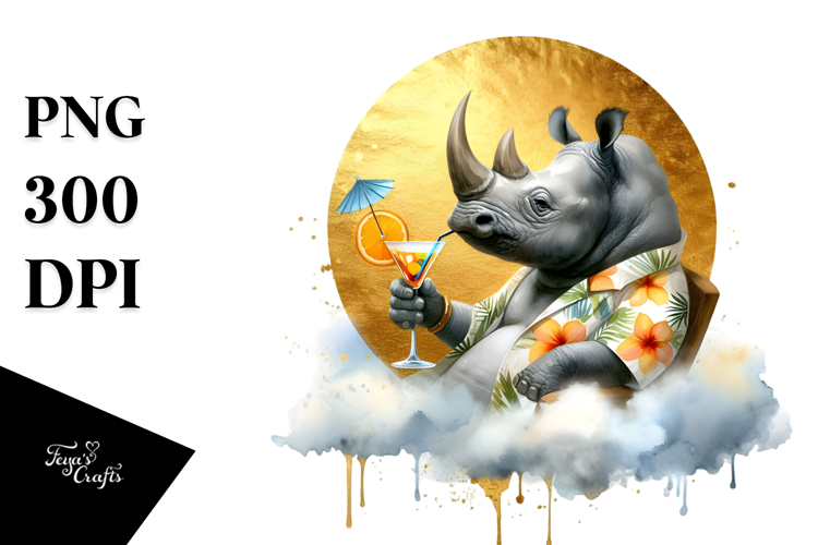 Rhino in Beachwear Drinking Cocktail