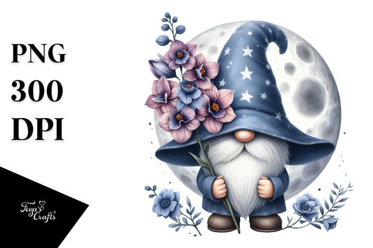 Cute Gnome with Delphinium PNG example image 1