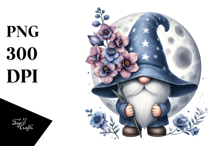 Cute Gnome with Delphinium PNG
