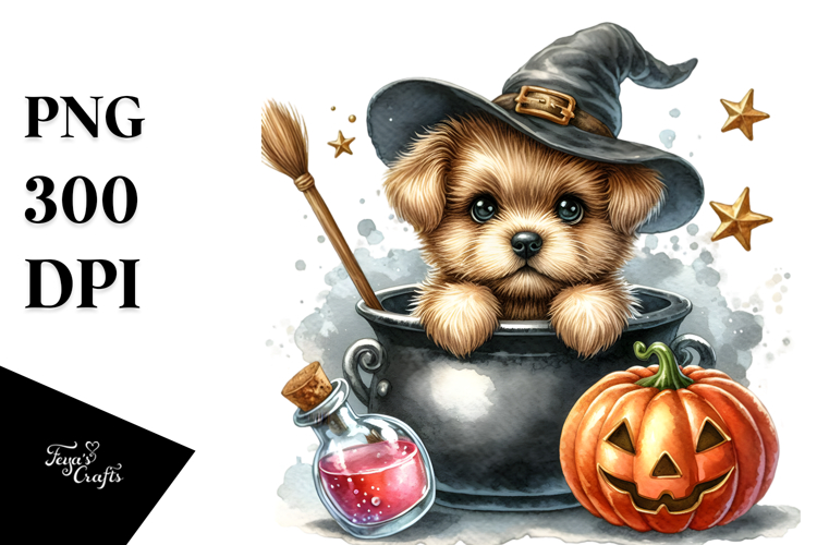 Cute Baby Puppy Popping Out from Witch Potion