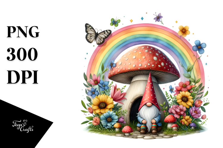 Gnome House Rainbow Flowers | Clipart