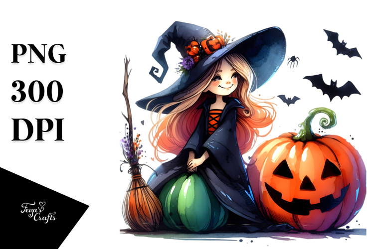 Vibrant Witch Halloween Pumpkin | Clipart