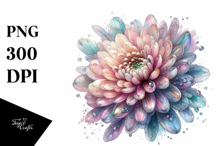 Pastel Glossy Chrysanthemum Transparent Watercolor Splash