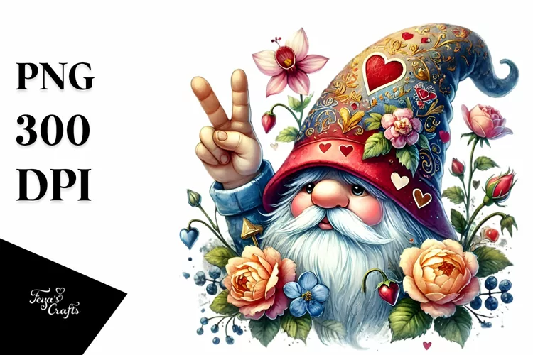 Valentines Gnome Detailed Victory Sign PNG