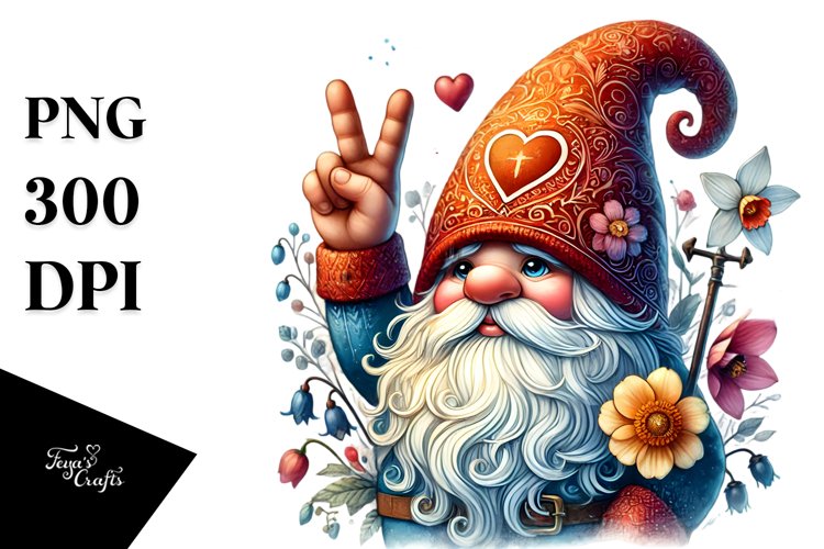 Valentines Gnome Showing Victory Sign PNG example image 1