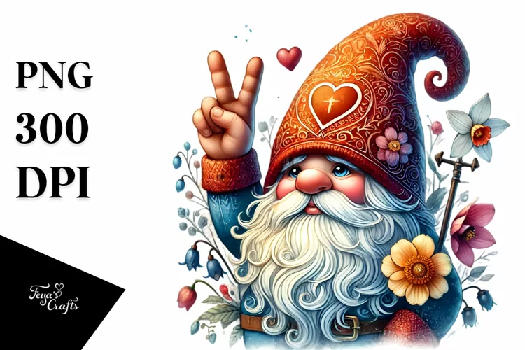 Valentines Gnome Showing Victory Sign PNG