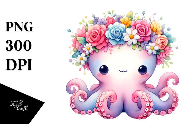 Vibrant Flower Crown Octopus | Cartoon Style