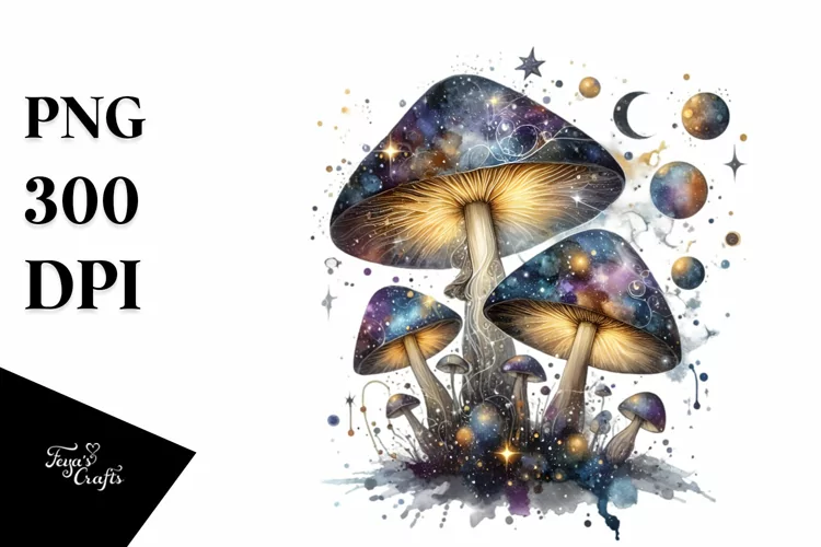 Shiny Mushroom Watercolor Splash