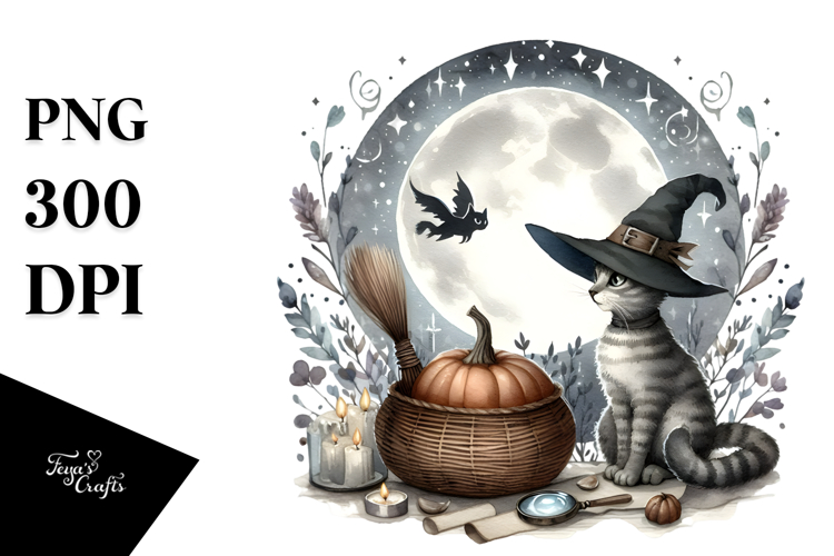 Retro Witch with Cat PNG