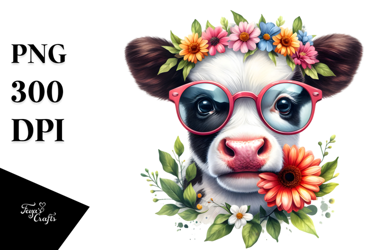 Funny Baby Cow with Sunglasses, PNG
