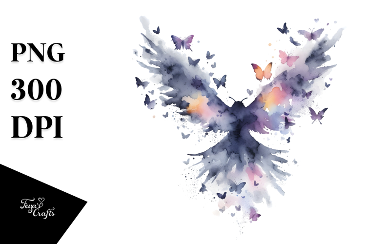 Colorful Bird with Butterfly Silhouettes PNG