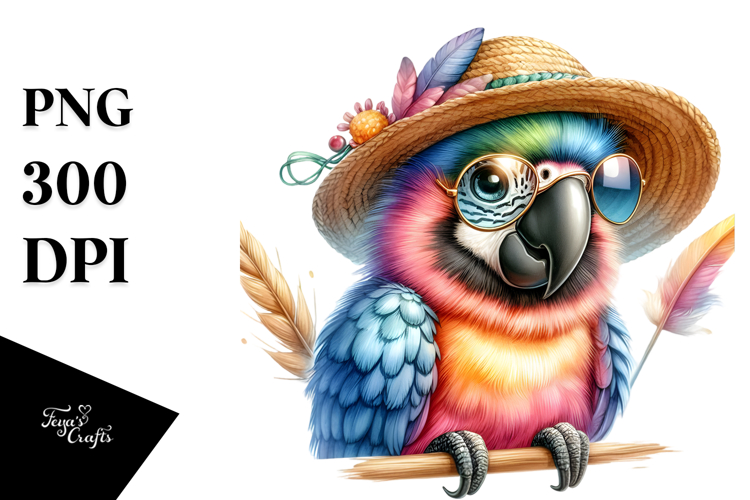 Baby Macaw with Hat and Sunglasses PNG