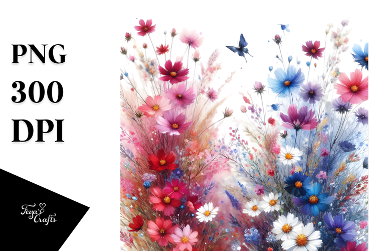 Watercolor Abstract with Vibrant Wild Flowers