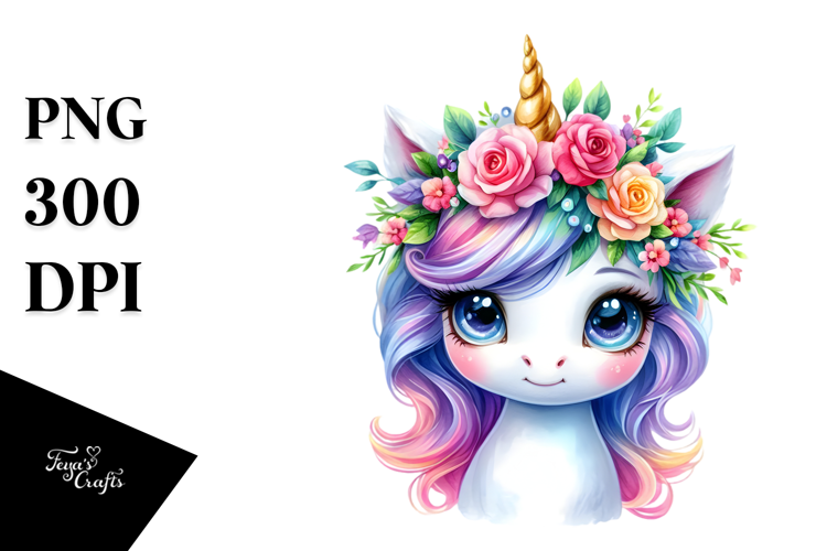 Cute Unicorn with Floral Wreath