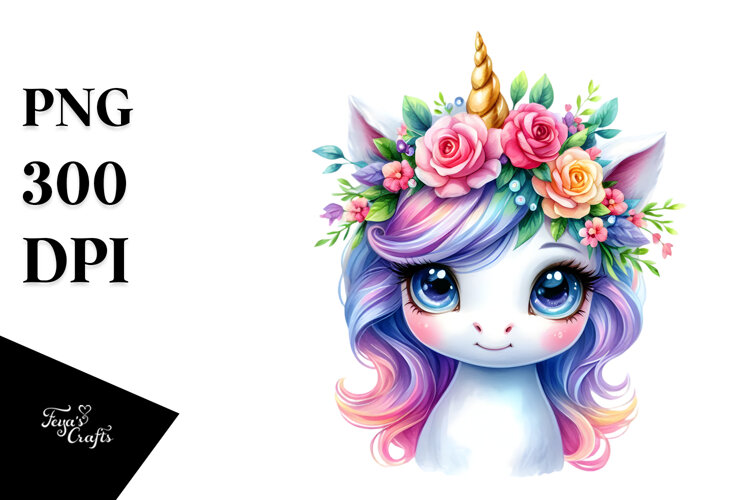 Cute Unicorn with Floral Wreath example image 1