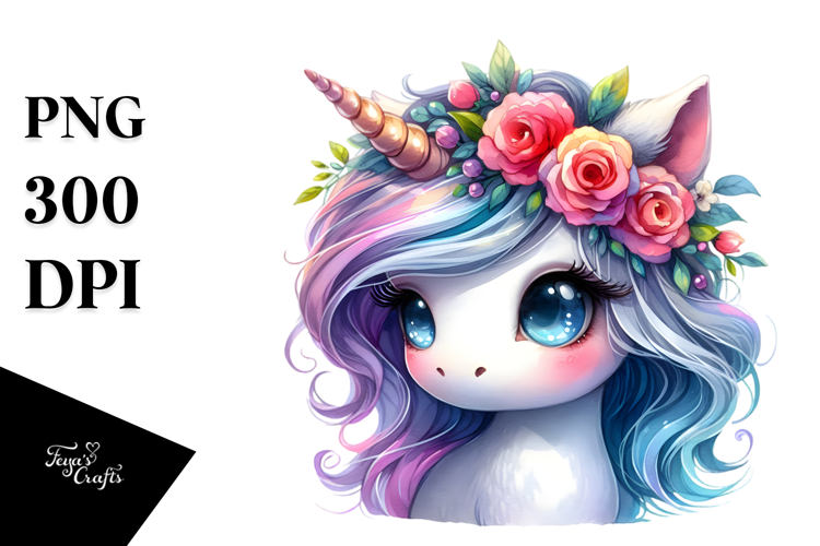 Cute Unicorn with Floral Wreath