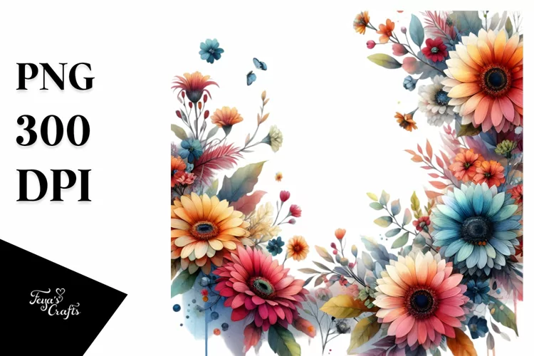 Watercolor Abstract with Colorful Gerbera