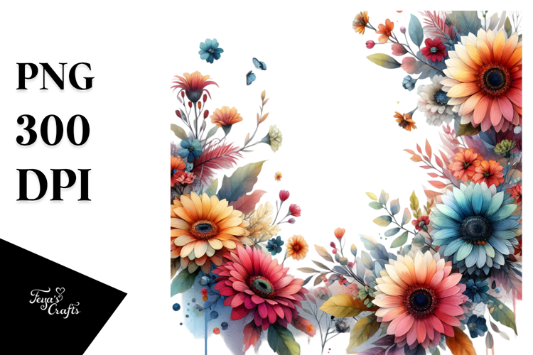 Watercolor Abstract with Colorful Gerbera
