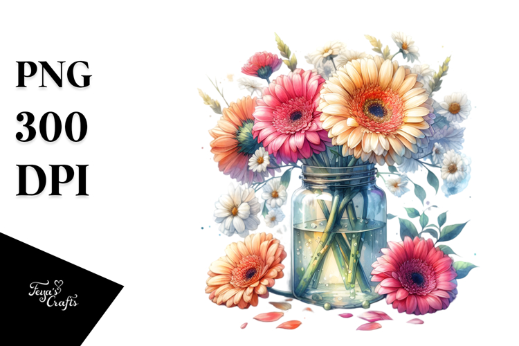 Watercolor Jar Gerbera | Sublimation | Clipart