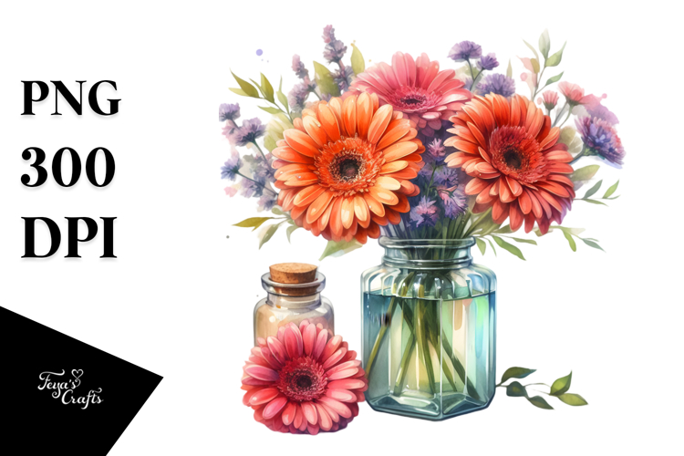 Watercolor Jar Gerbera | Sublimation | Clipart