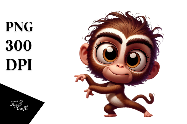 Ridiculously Cute Cartoon Monkey, High-Quality PNG