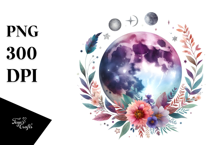 Abstract Moon with Floral Boho | Clipart