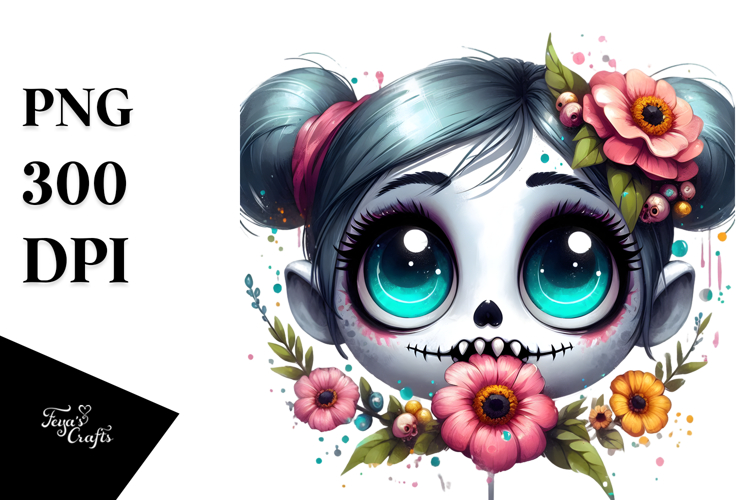 Adorable Ghoul Girl with Big Eyes PNG