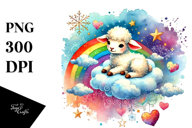 Colorful Lamb on Cloud, Transparent PNG
