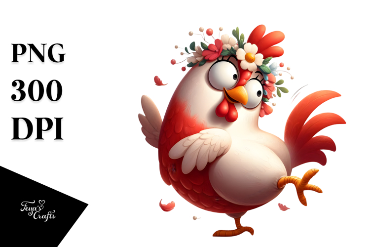 Silly Chicken with Flower Crown PNG