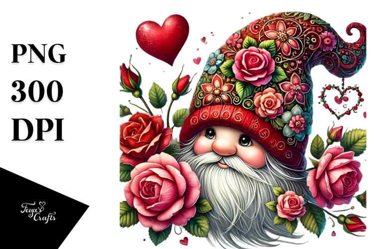 Valentines Gnome with Large Hat PNG