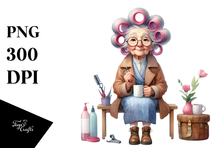 Old Lady Watercolor Bench Hair Curlers | Sublimation |