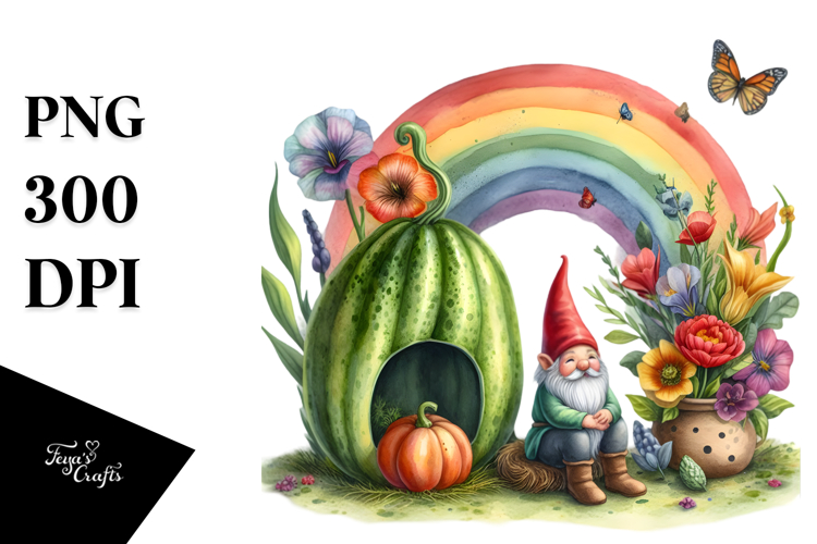 Gnome House and Colorful Flowers | Sublimation | Clipart