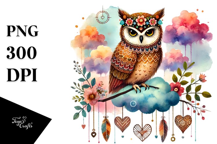 Colorful Boho Owl Watercolor