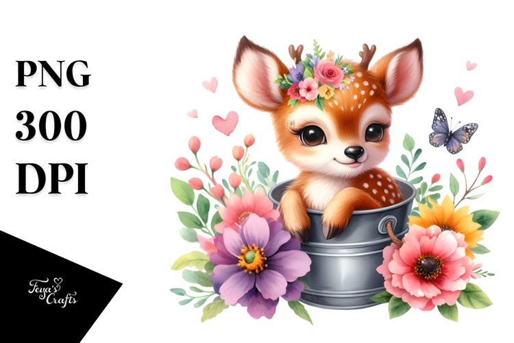 Baby Deer Bucket Flowers