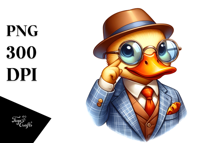 Funny Cute Duck in Suit | White Background