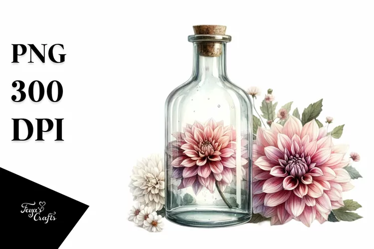 Dahlia Filled Bottle | Sublimation | Clipart